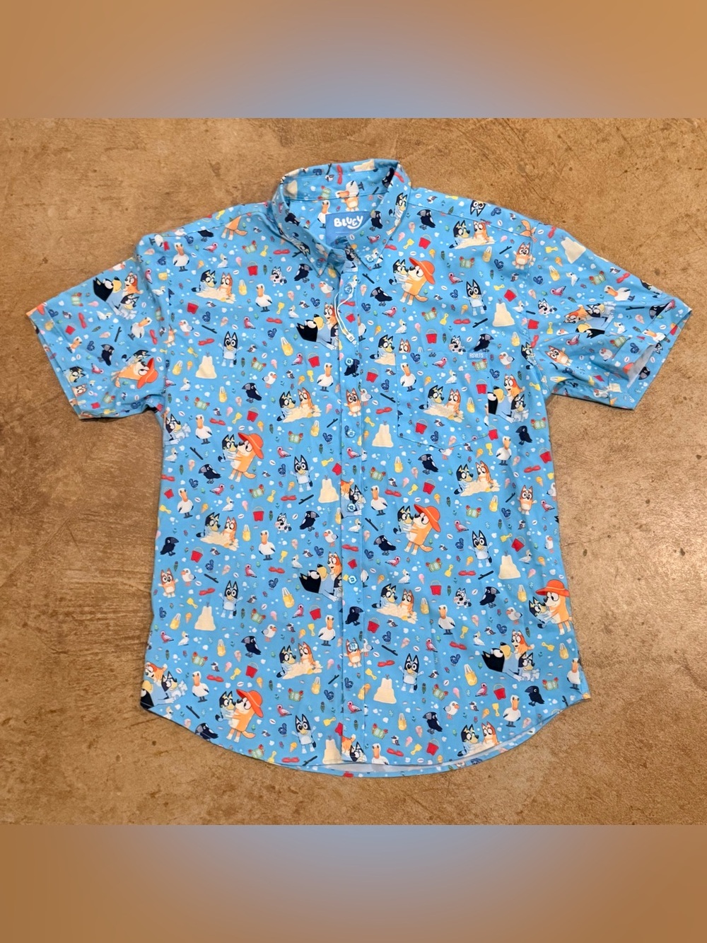 RSVLTS Shirt Mens Size XL Blue Bluey Beach Day Short Sleeve Button Down NWOT
